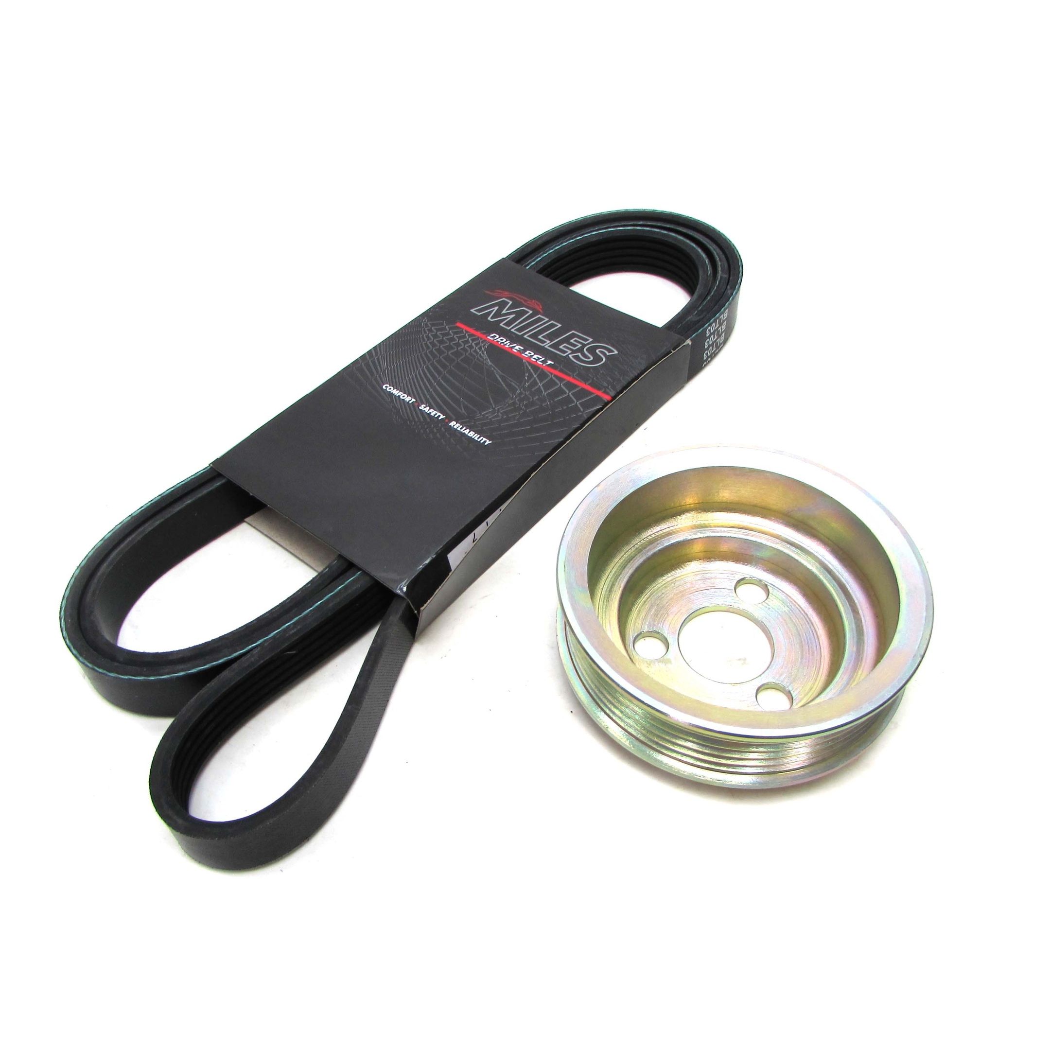 Шкив водяного насоса 90 мм ВАЗ 2123 Chevrolet Niva металлический уменьшенный (в комплекте с ремнем 5РК1815)