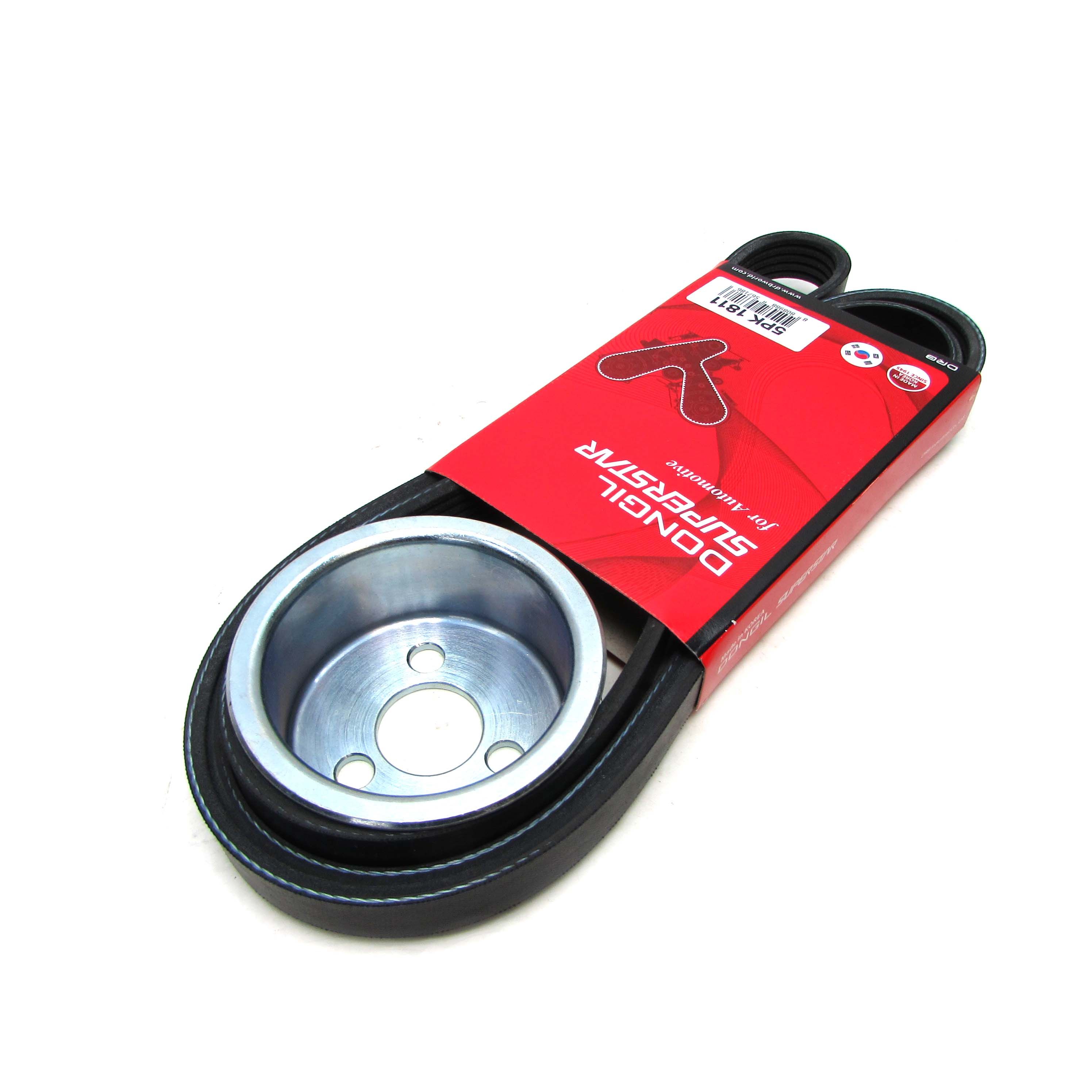 Шкив водяного насоса 80 мм ВАЗ 2123 Chevrolet Niva металлический уменьшенный (в комплекте с ремнем 5РК1811)