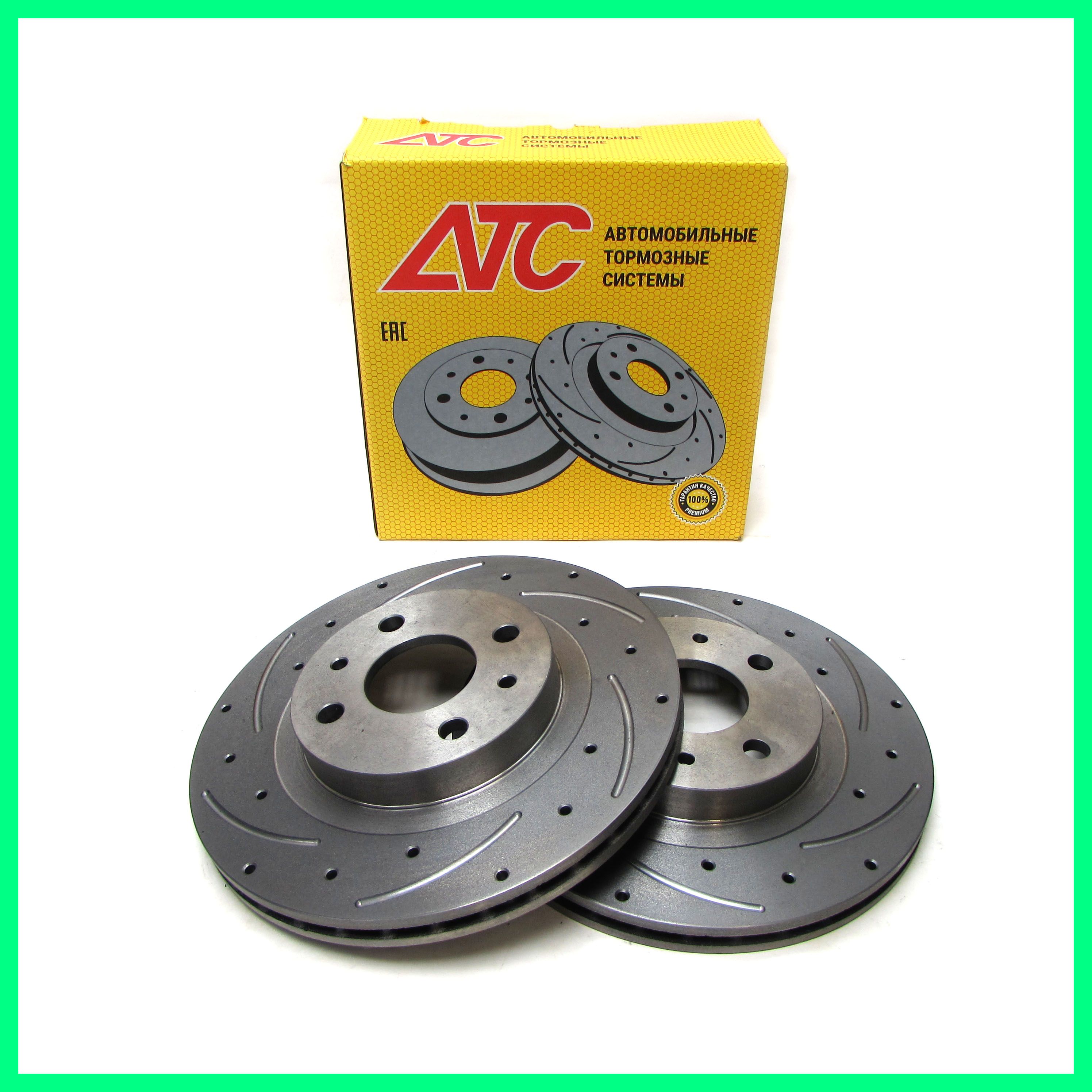 Тормозные диски R14 вентилируемые с перфорацией и проточками на ВАЗ 2112, Лада Приора, Калина, Гранта АТС-SPORT