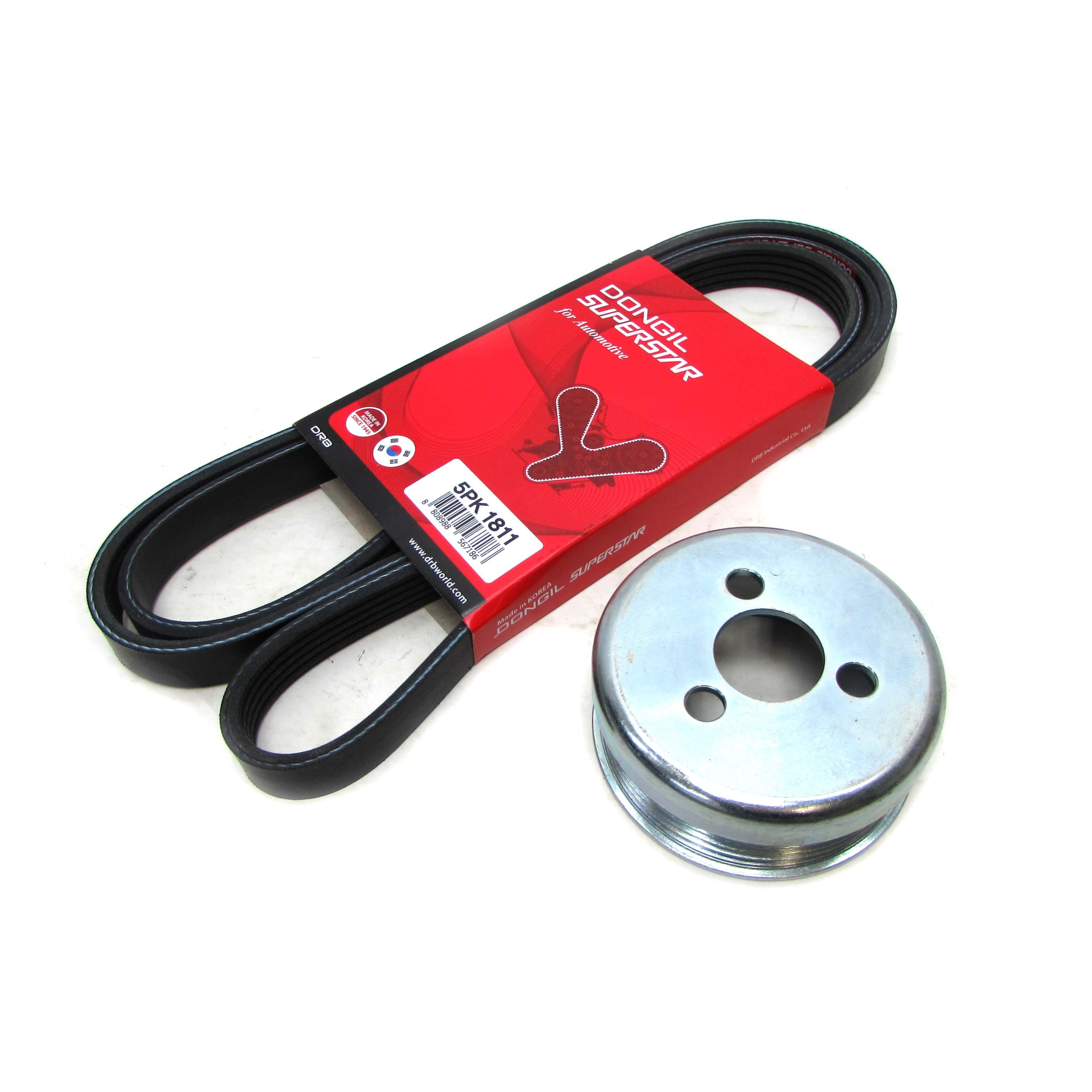 Шкив водяного насоса 80 мм ВАЗ 2123 Chevrolet Niva металлический уменьшенный (в комплекте с ремнем 5РК1811)