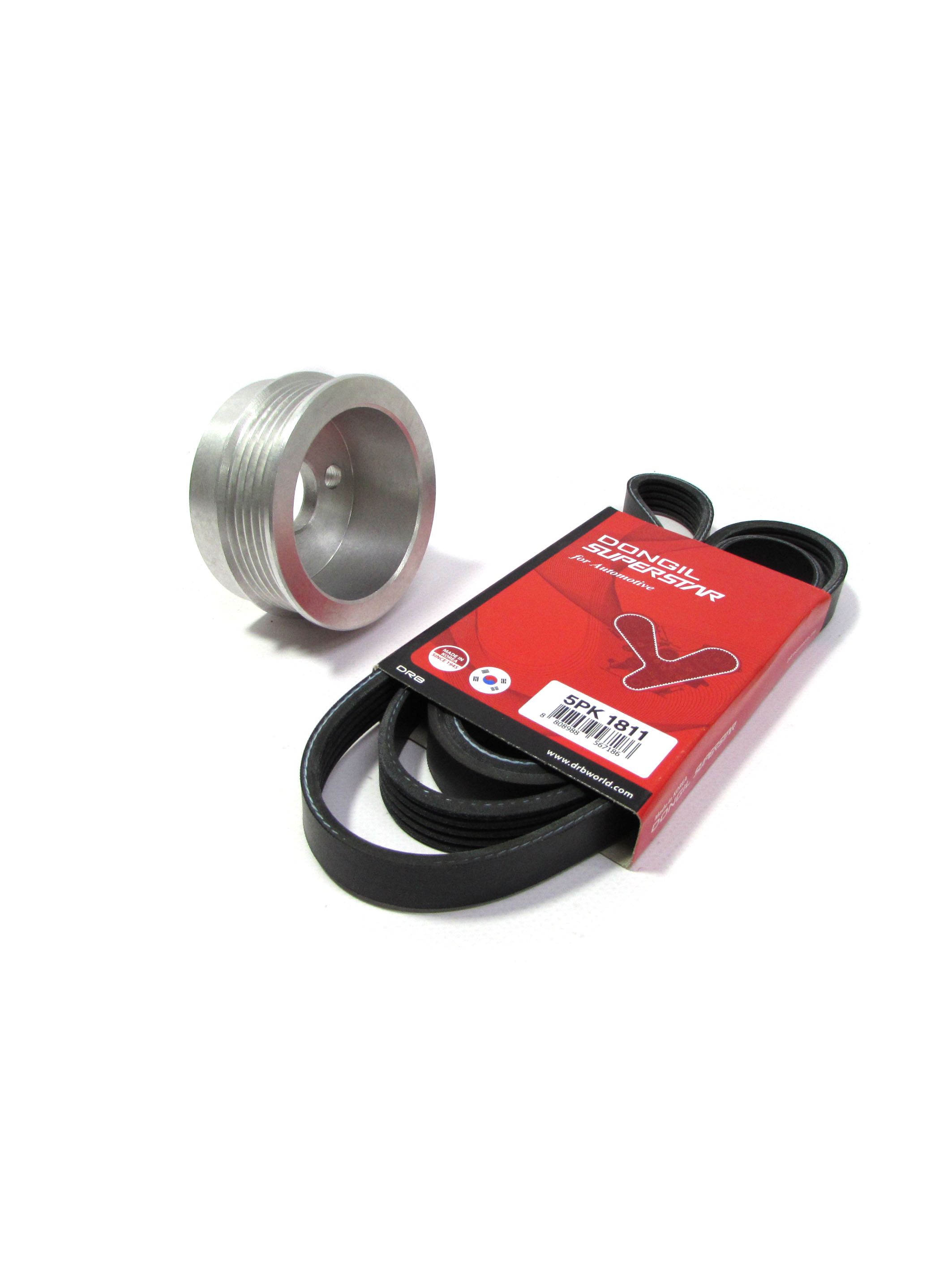 Шкив водяного насоса 80 мм ВАЗ 2123 Chevrolet Niva алюминиевый уменьшенный (в комплекте с ремнем 5РК1811)